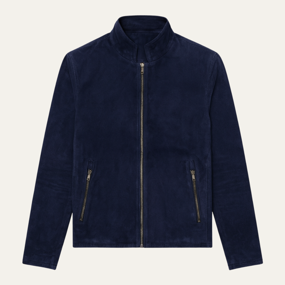 The Ritz Veste en daim bleu marine pour homme – Blouson bomber de luxe à coupe ajustée avec col montant