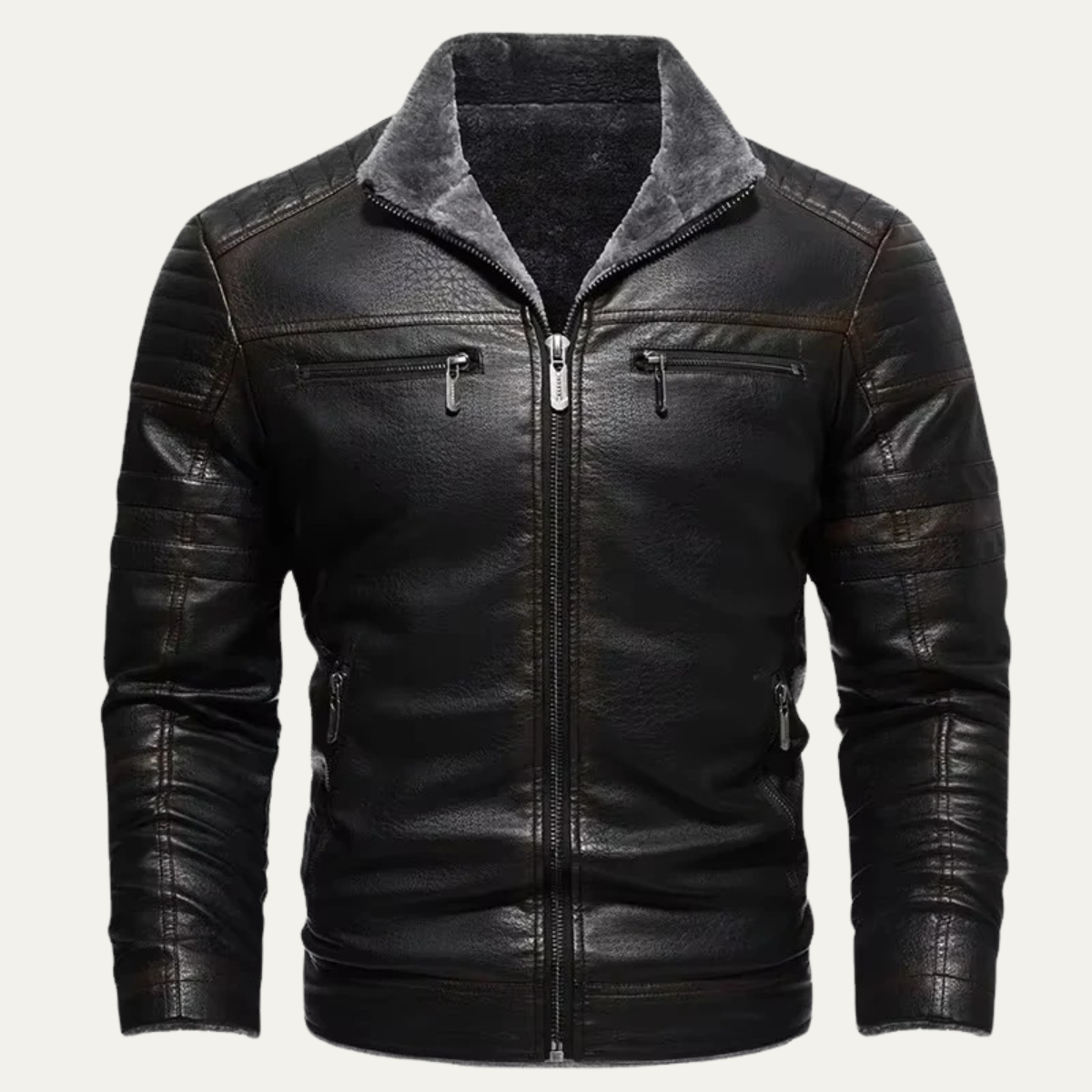 The Grayshire Veste en cuir vintage avec doublure en peau lainée pour homme