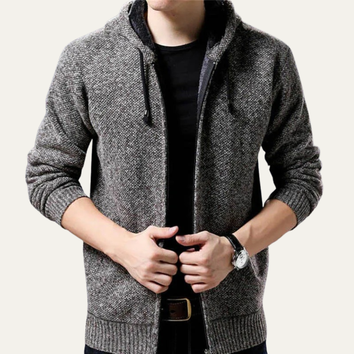 The Sutherland Veste à capuche décontractée zippée en tricot pour homme