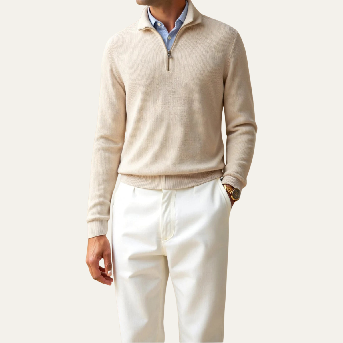 The Berkhamsted – Pull en maille fine premium pour homme à col demi zip