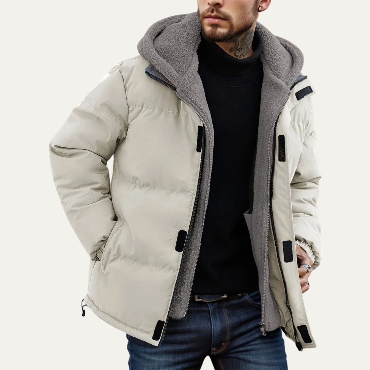 The Kirkwall Veste doudoune zippée à capuche pour homme avec doublure en polaire – Blanche