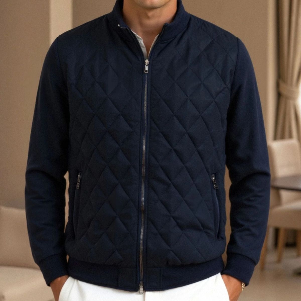 The Oxford Veste matelassée bleu marine – Manteau matelassé à losanges pour homme