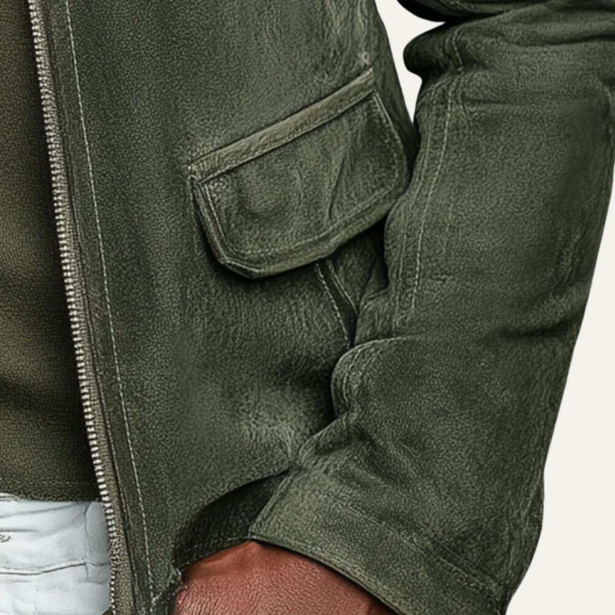The Kensington Blouson bomber vintage en daim vert pour homme – Col montant