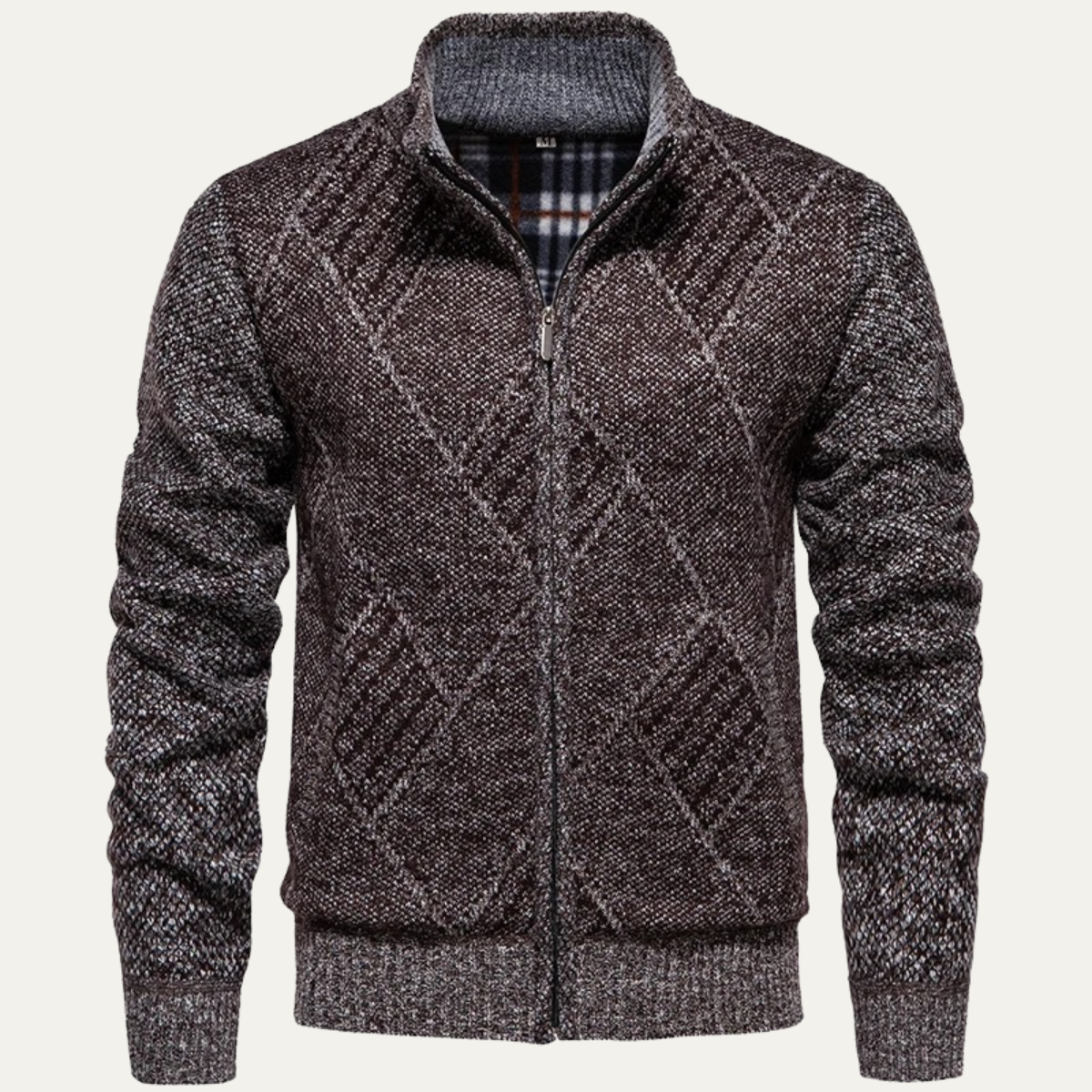 The Amalfi Cardigan zippé en tricot pour homme avec motif à losanges et doublure en polaire