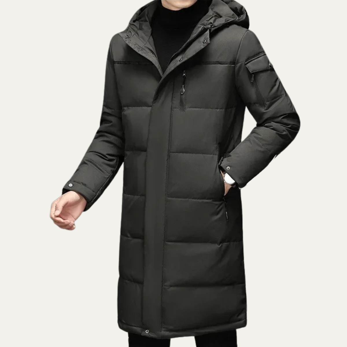 The Woking Manteau matelassé long thermique noir pour homme avec capuche