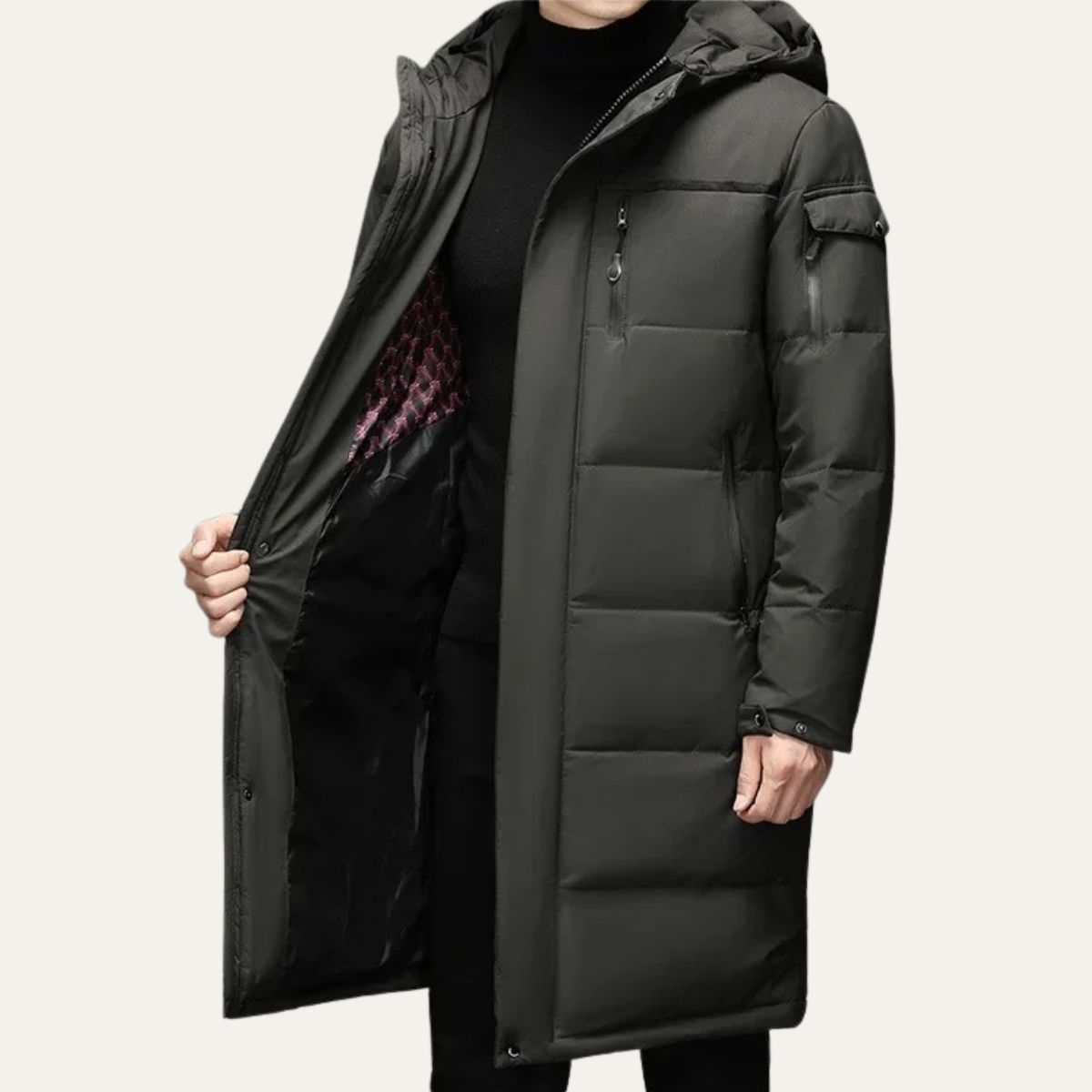 The Woking Manteau matelassé long thermique noir pour homme avec capuche