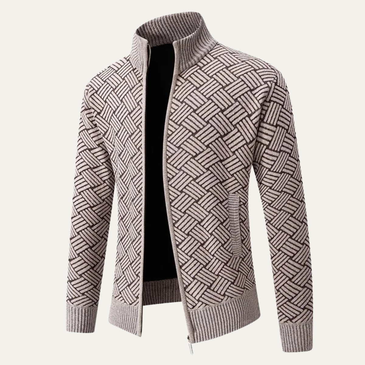 The Tropea – Cardigan Zippé à Motifs Tressés Homme