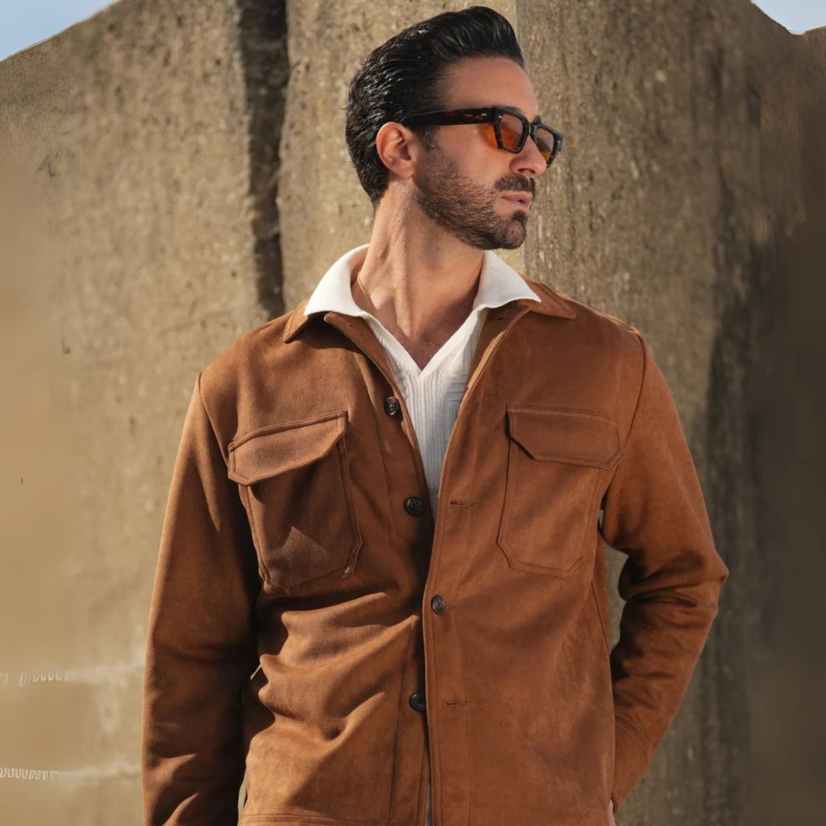 The Hyatt Surchemise en daim camel pour homme - Veste slim fit de luxe avec poches