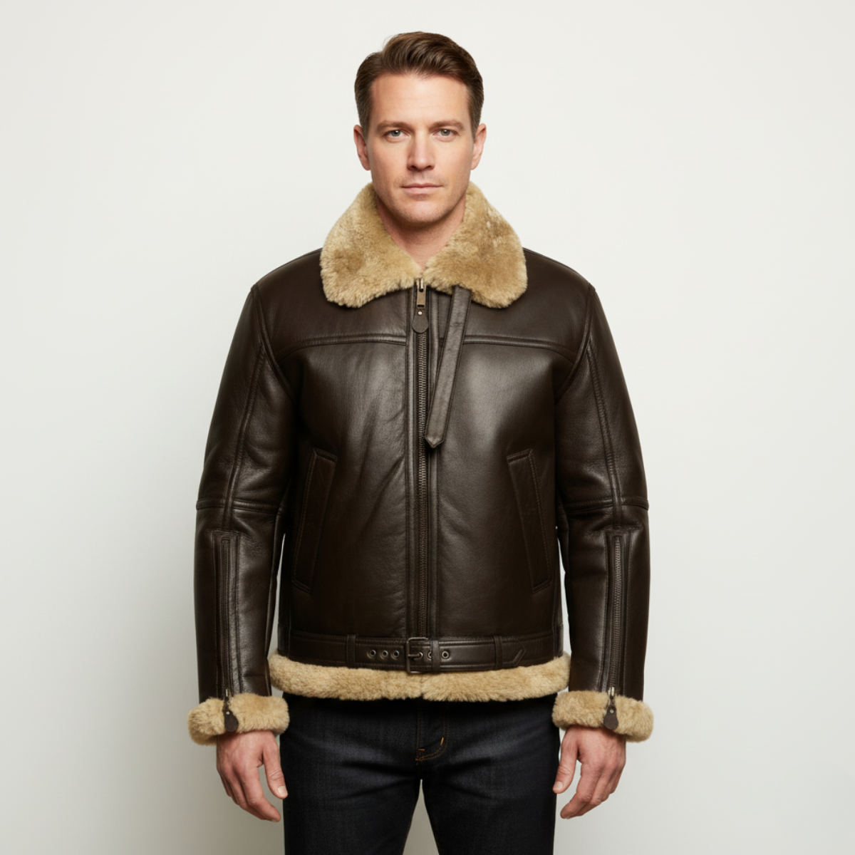 The Greenwich Veste aviateur en cuir pour homme doublée de peau de mouton chaude et élégante