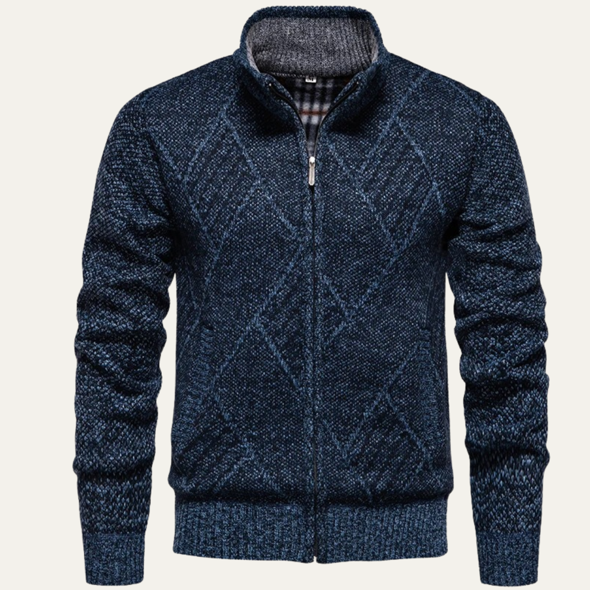 The Amalfi Cardigan zippé en tricot pour homme avec motif à losanges et doublure en polaire