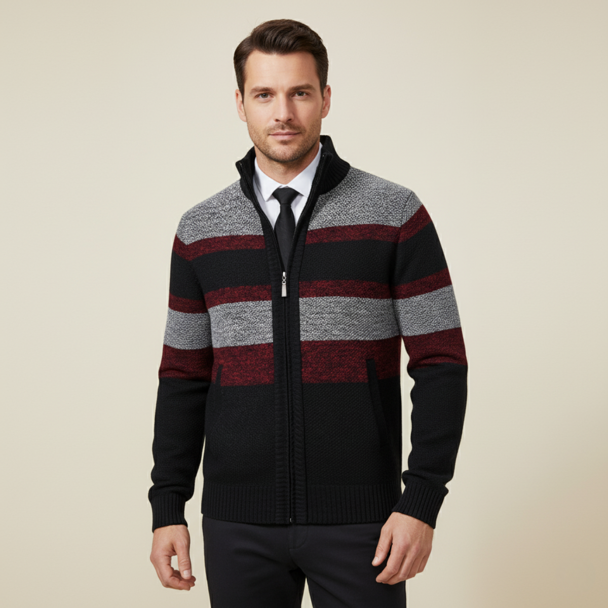 The Desenzano – Cardigan Tricotée Zippée à Rayures Homme