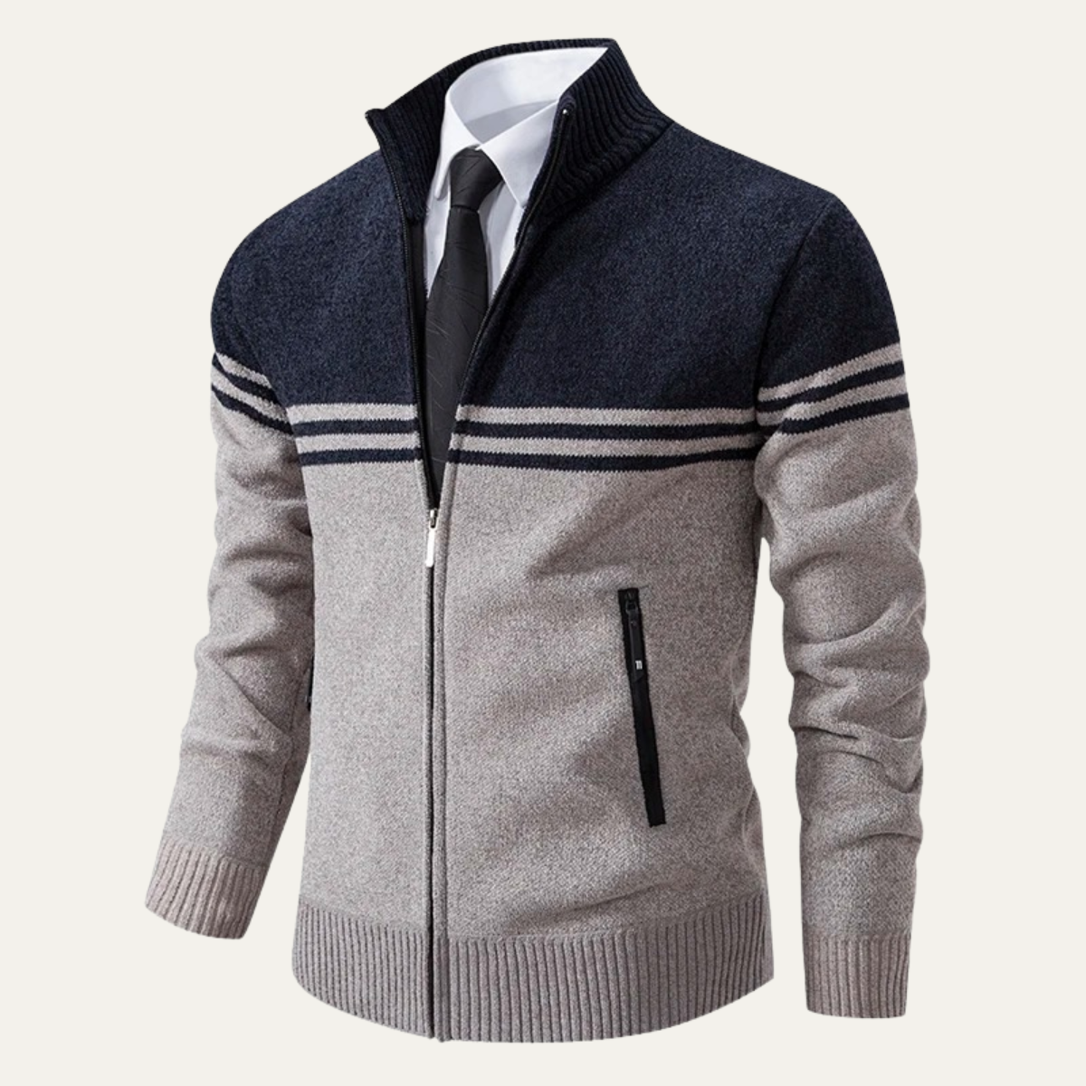 The Genova Gilet en Tricot à Rayures pour Homme, Épais et Doublé en Polaire