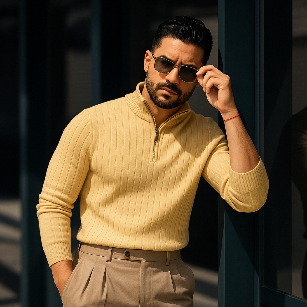 The Ashford – Pull Demi Zip Homme Côtelé Laine Mélangée Confort