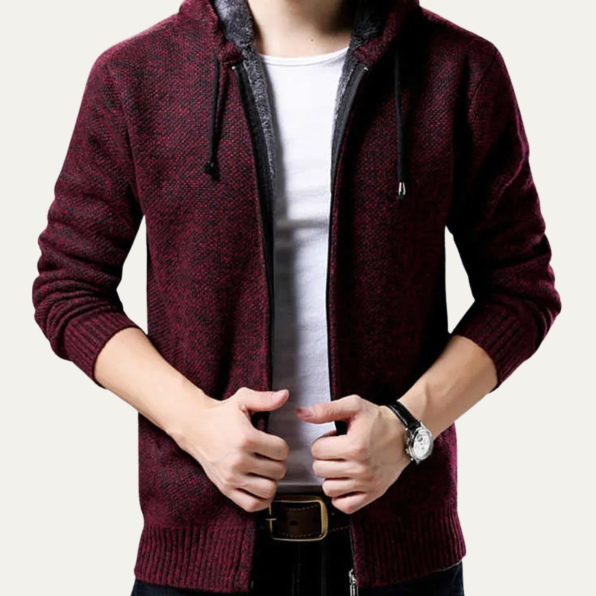 The Sutherland Veste à capuche décontractée zippée en tricot pour homme