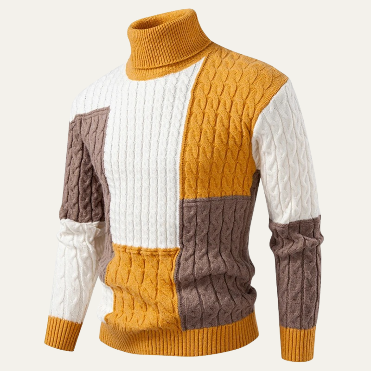 The Bevagna – pull à col roulé en maille patchwork color block pour homme