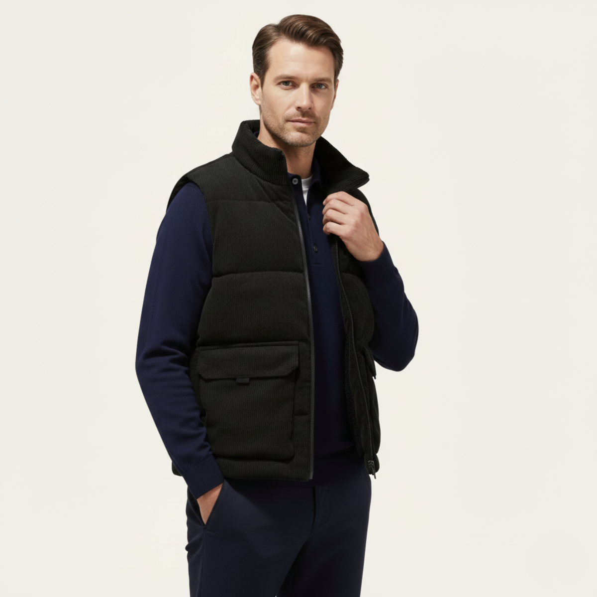 The Penzance – Gilet Doudoune Homme Sans Manches Velours Côtelé Poches Cargo