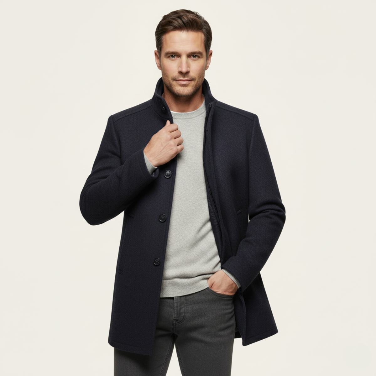 The Aldeburgh Manteau boutonné en laine mélangée pour homme avec doublure chaude