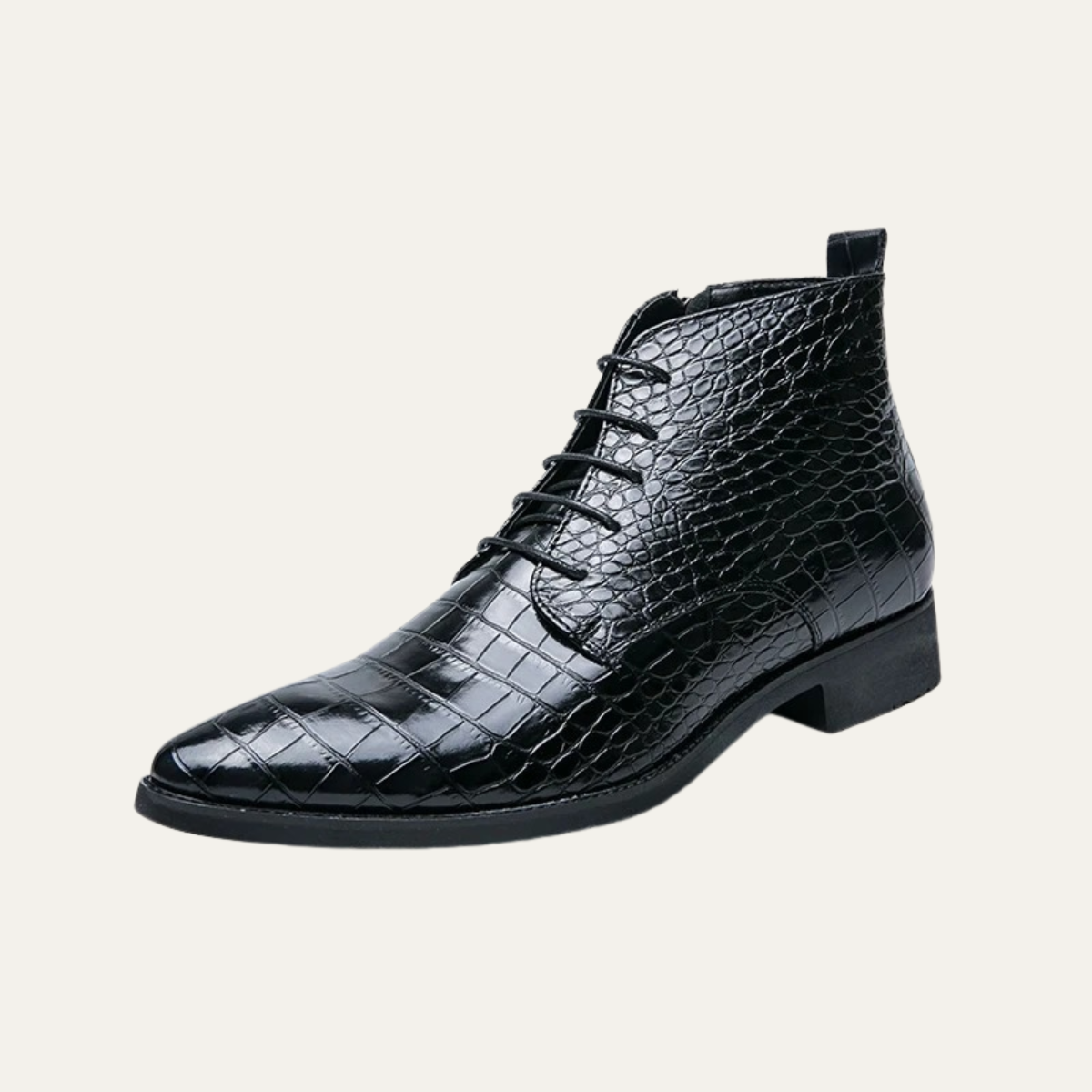 The Stromboli Bottines en Cuir à Motif Crocodile pour Homme – Noir