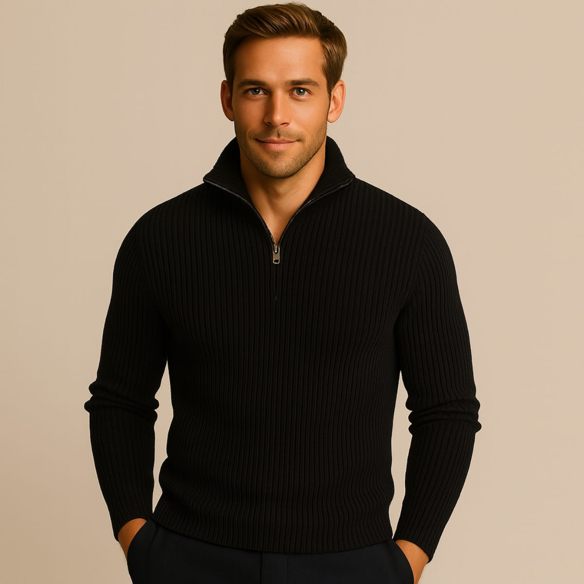 The Merino - Pull Demi Zip Homme Côtelé Laine Mérinos Confort