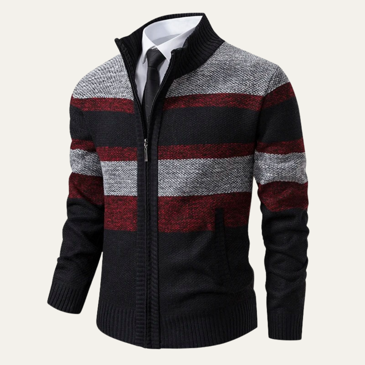 The Desenzano – Cardigan Tricotée Zippée à Rayures Homme