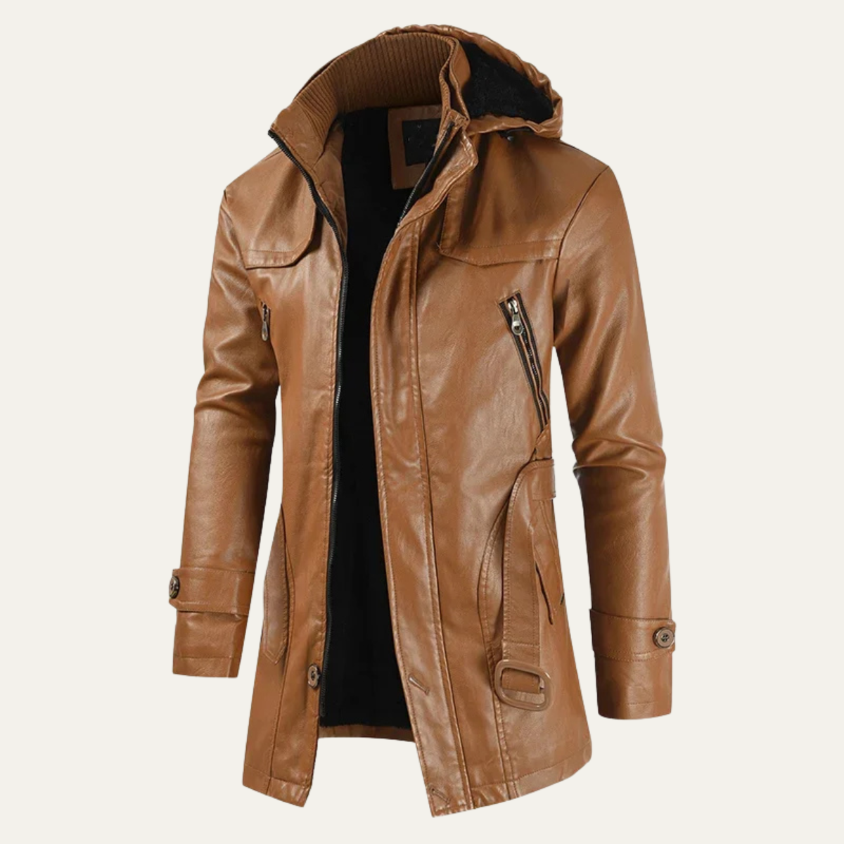 The Linlithgow Veste de motard rétro à capuche en cuir pour homme