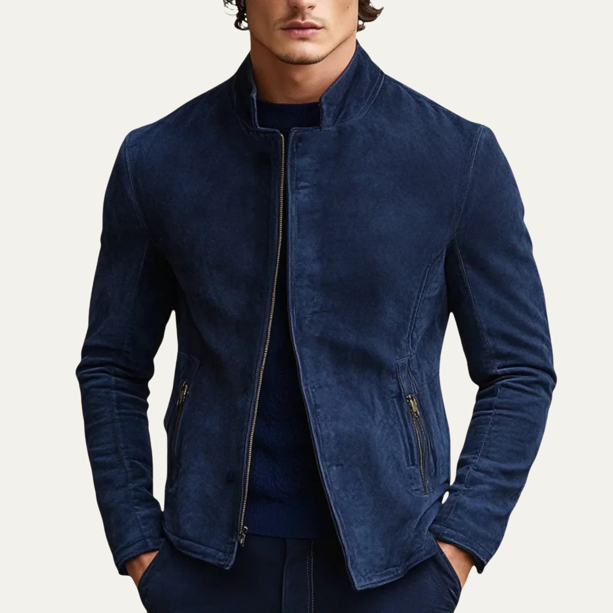 The Cirencester Blouson décontracté zippé en suède bleu marine pour homme