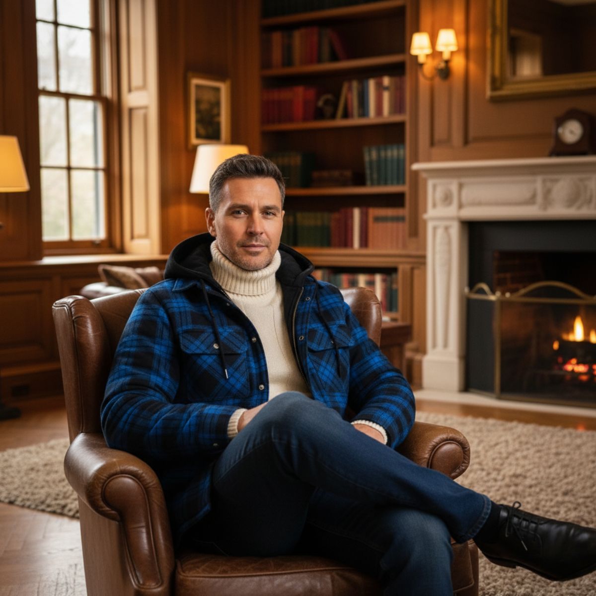 The Cinque Terre Veste d'hiver décontractée à carreaux avec doublure en polaire et capuche pour homme