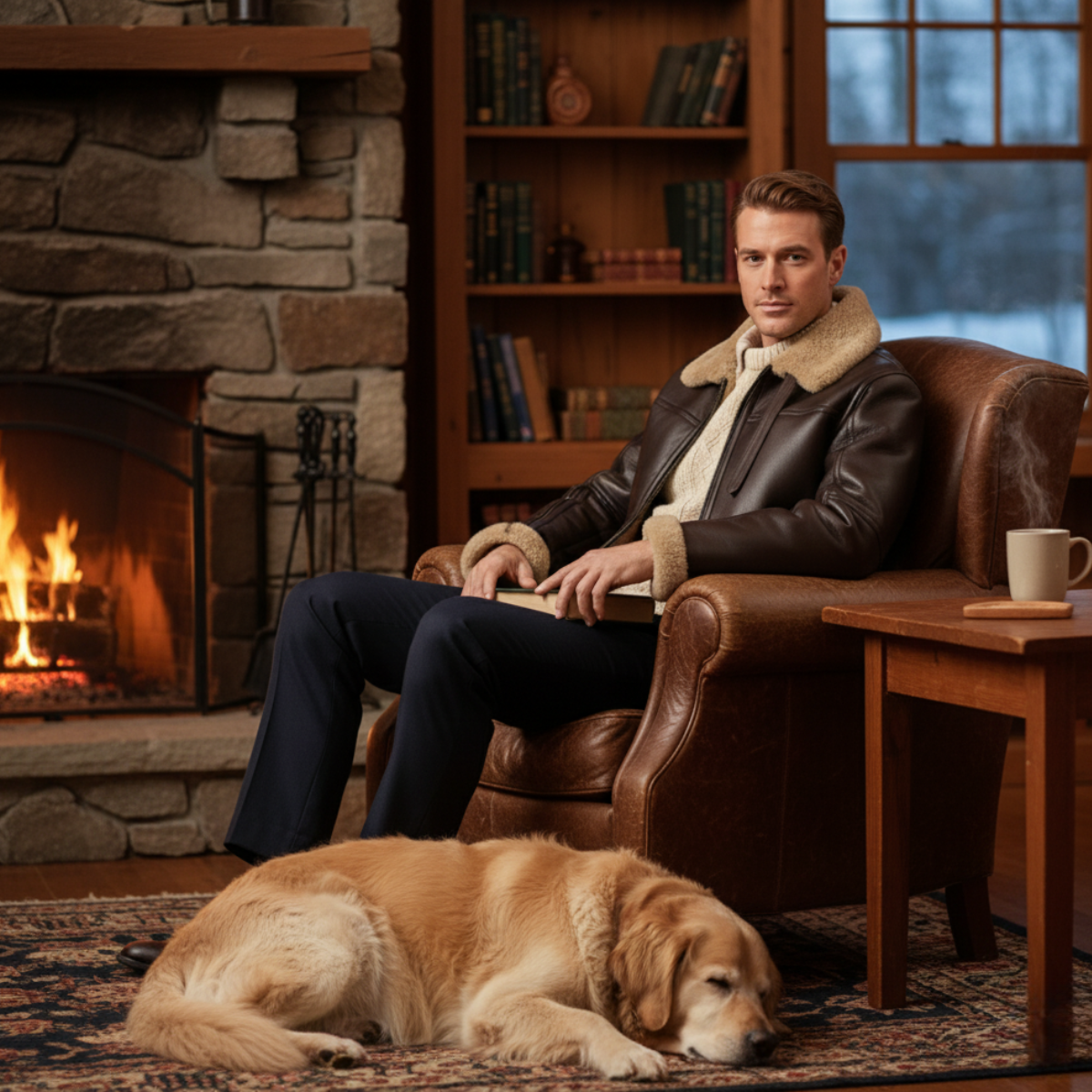 The Greenwich Veste aviateur en cuir pour homme doublée de peau de mouton chaude et élégante