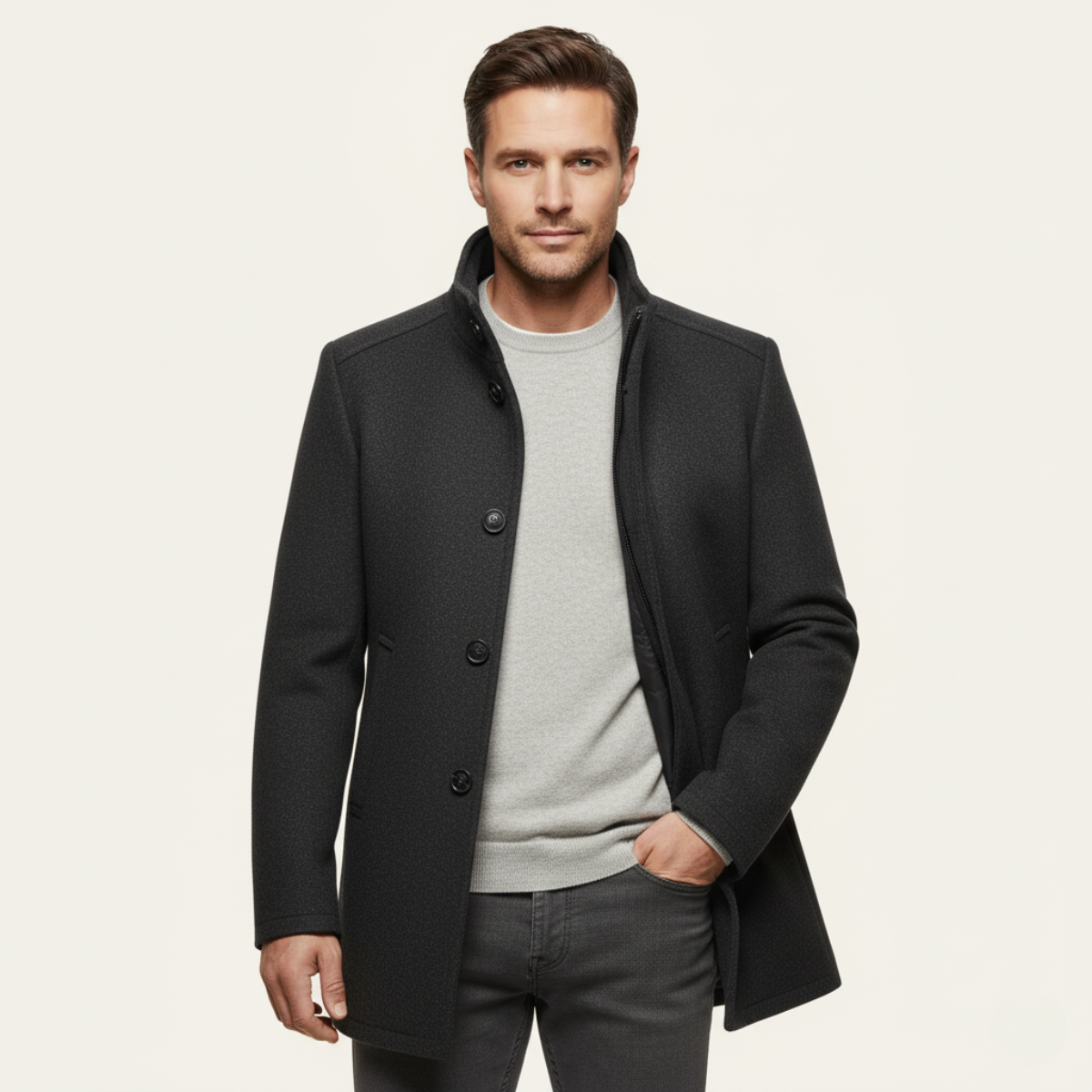 The Aldeburgh Manteau boutonné en laine mélangée pour homme avec doublure chaude