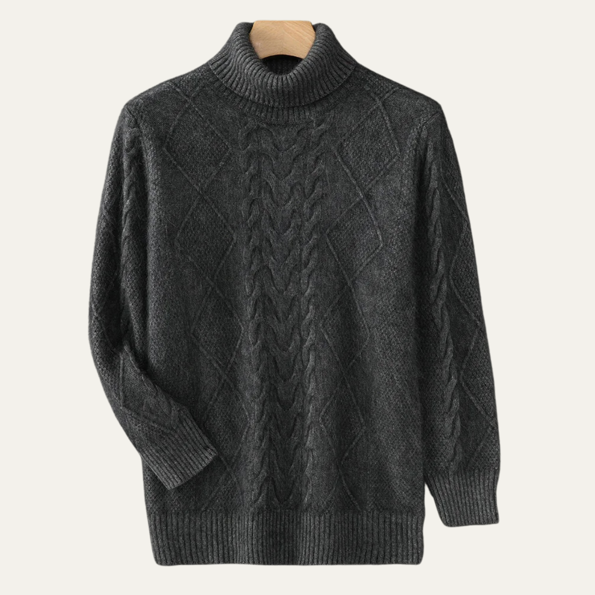 The Denbighshire – Pull en maille torsadée premium à col roulé pour homme