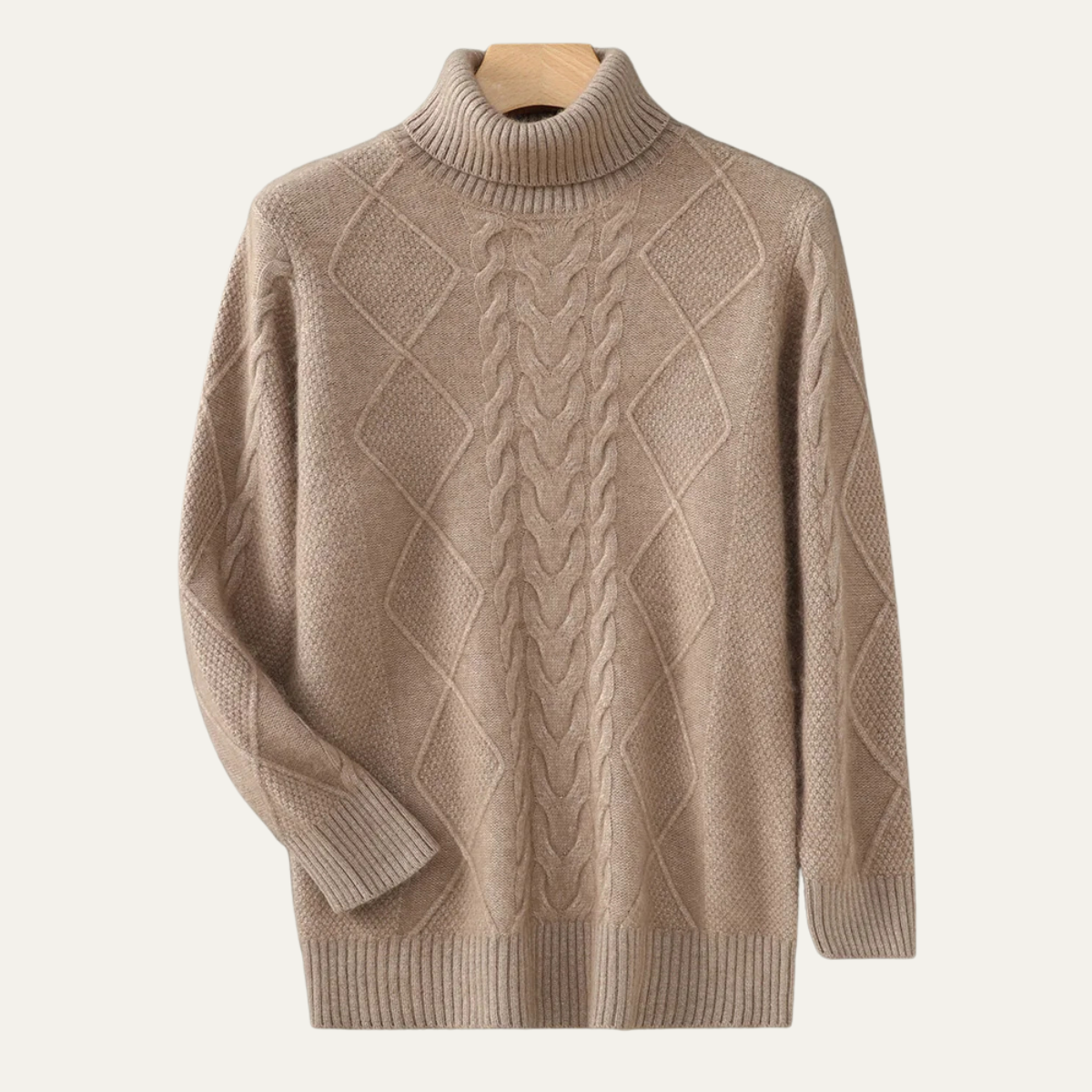 The Denbighshire – Pull en maille torsadée premium à col roulé pour homme