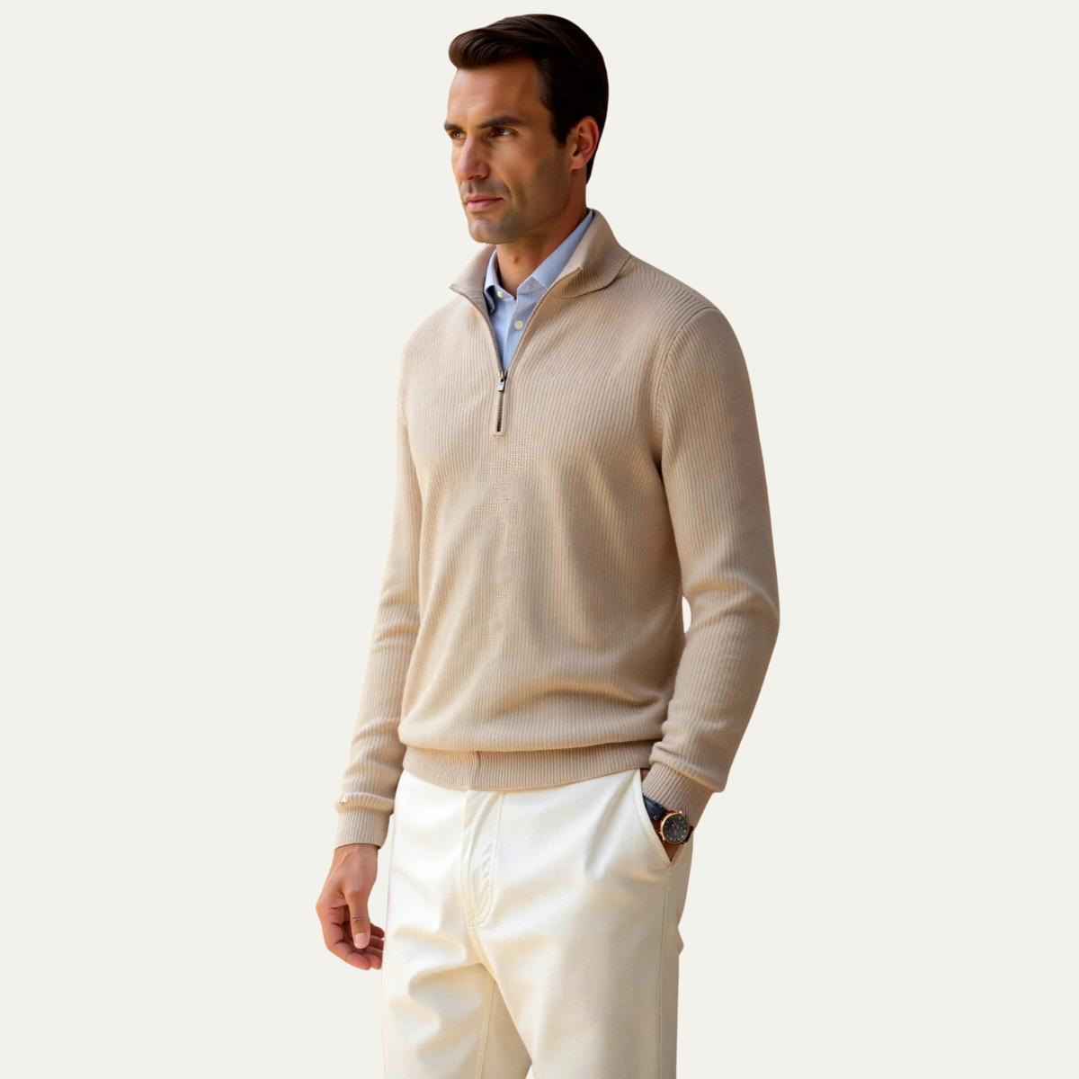 The Berkhamsted – Pull en maille fine premium pour homme à col demi zip