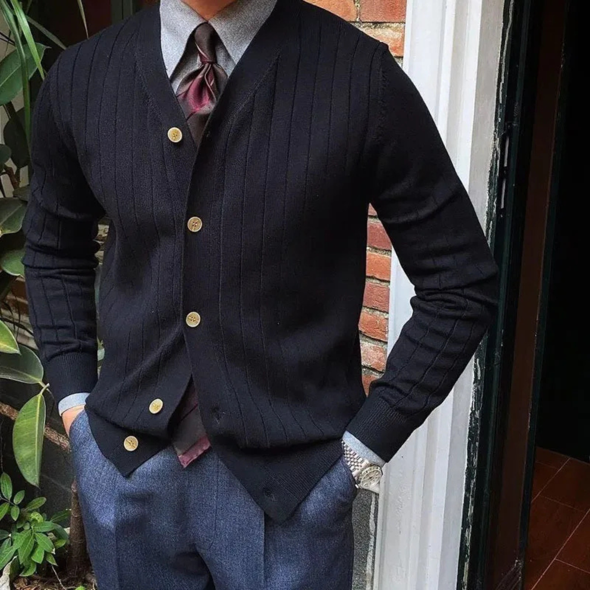 The Newport - Cardigan ajusté en maille pour homme