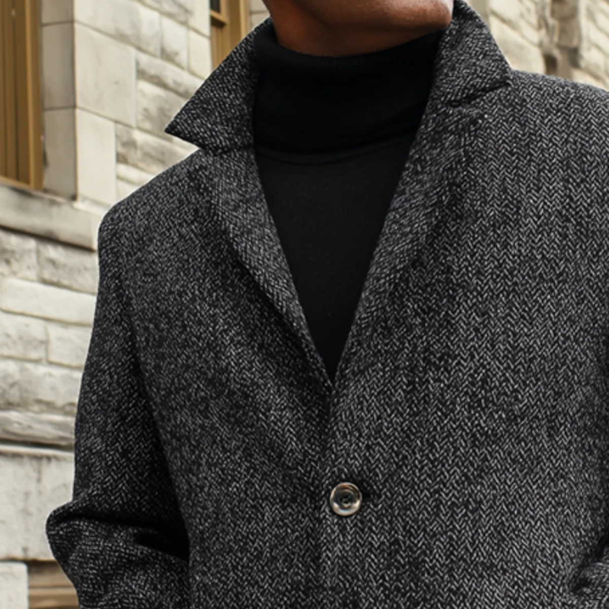 The Mayfair Manteau en laine à chevrons de luxe pour homme – Gris