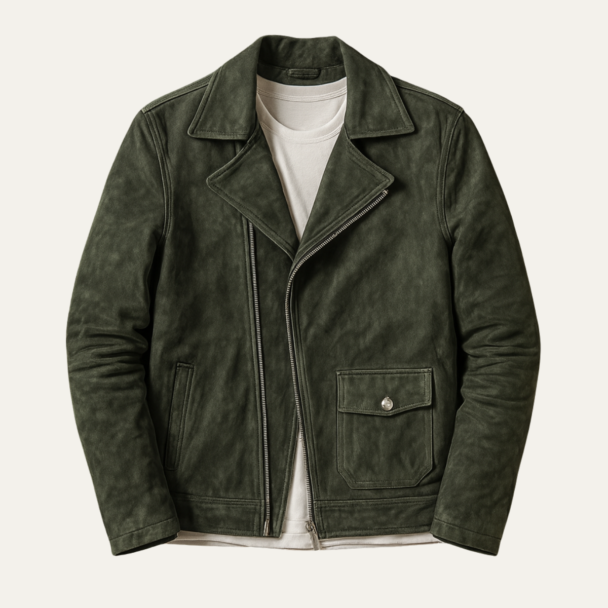 The Regent Veste de motard vintage en daim olive pour homme