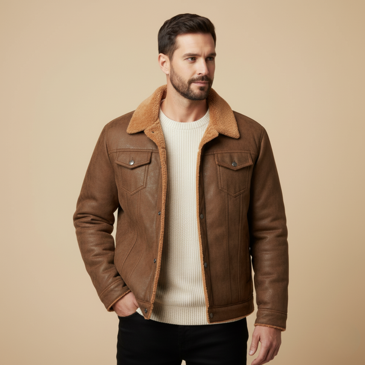 The Quebec Veste en cuir suédé doublée polaire pour homme