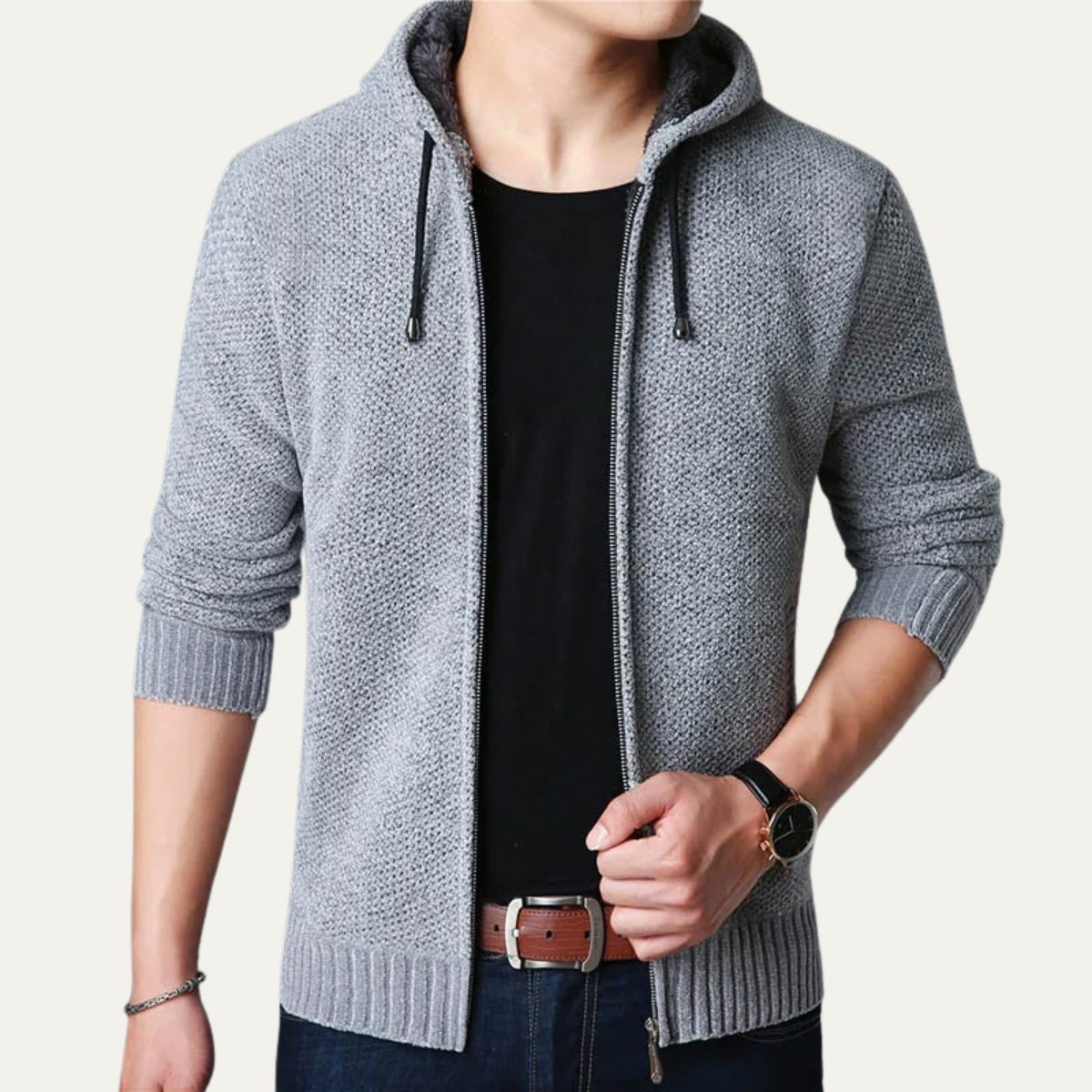The Sutherland Veste à capuche décontractée zippée en tricot pour homme