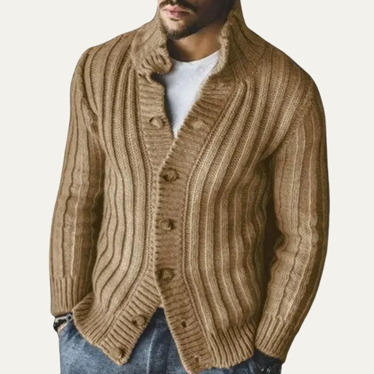 The Newport – Cardigan Boutonné Col Montant Homme