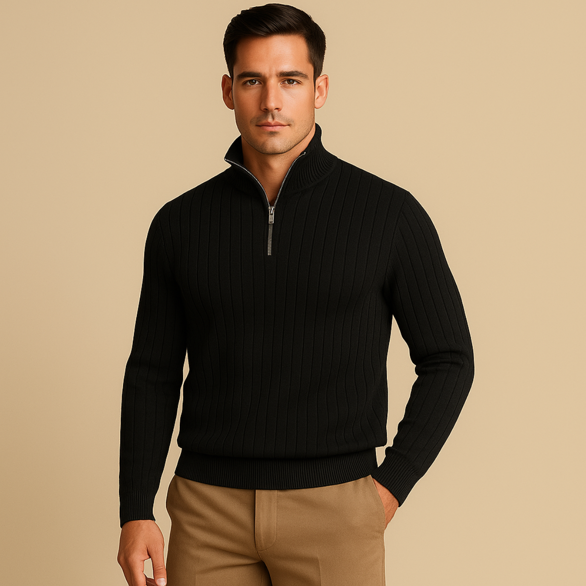 The Ashford – Pull Demi Zip Homme Côtelé Laine Mélangée Confort