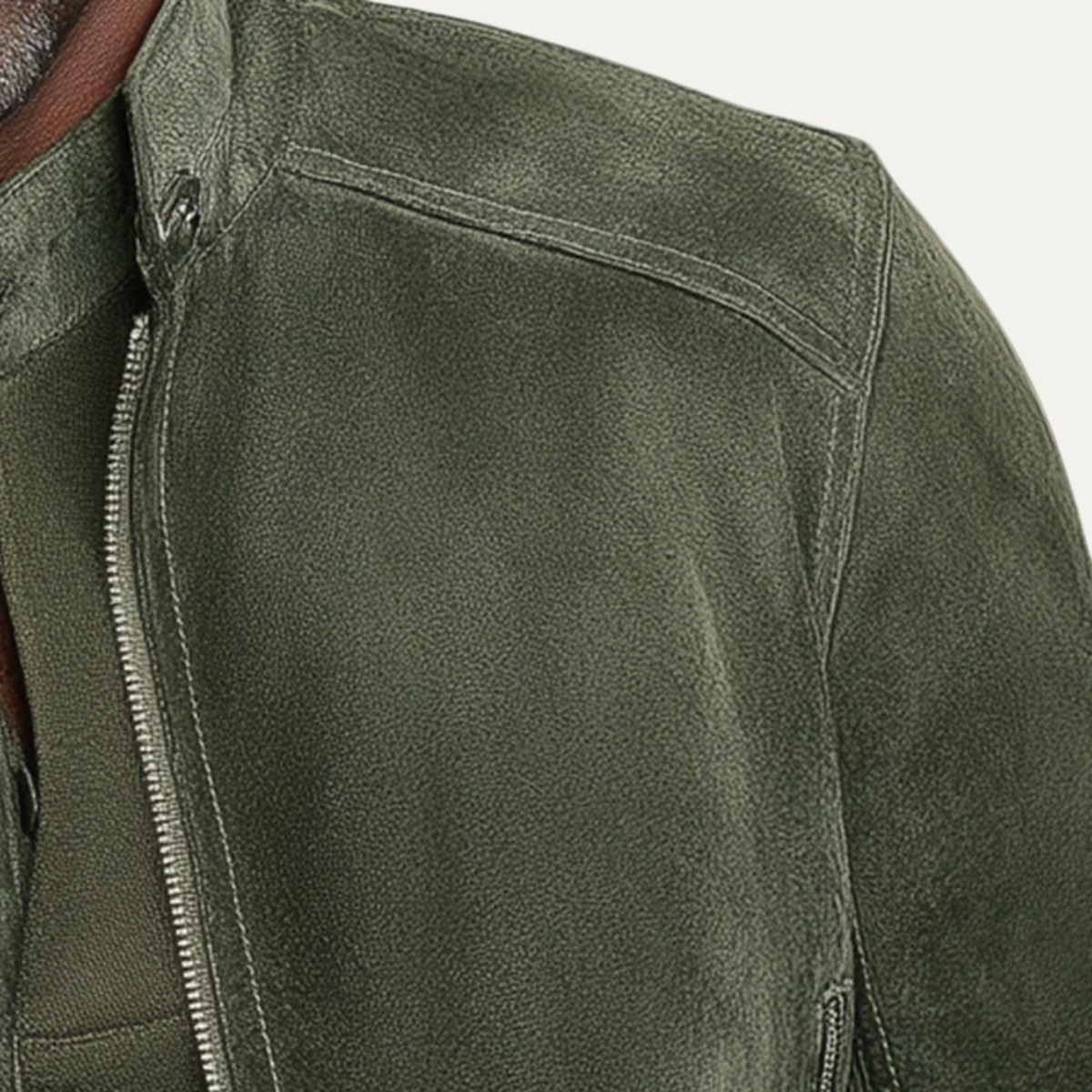 The Kensington Blouson bomber vintage en daim vert pour homme – Col montant