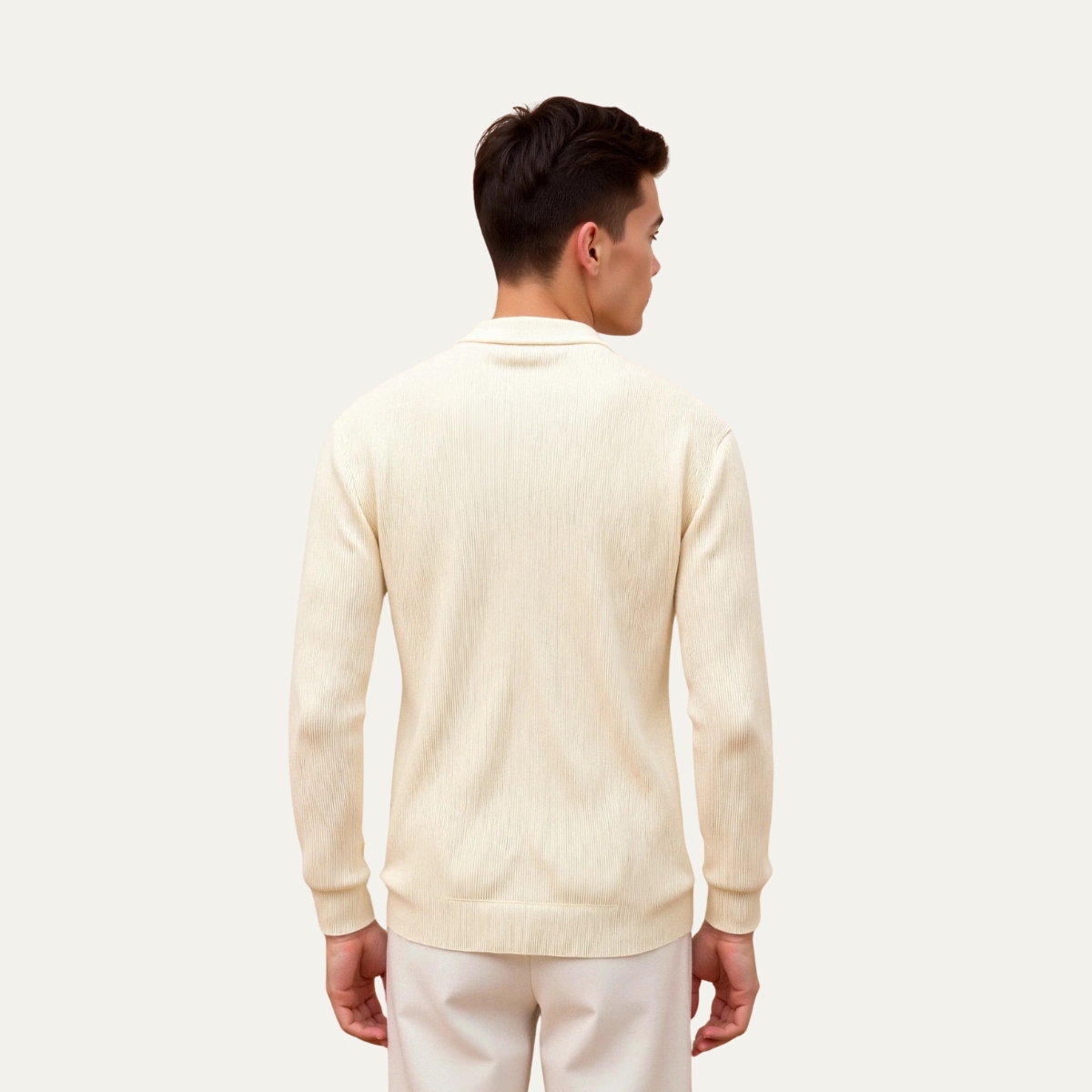 The Maidstone - Cardigan Léger Tricoté Beige à Fermeture Éclair pour Hommes