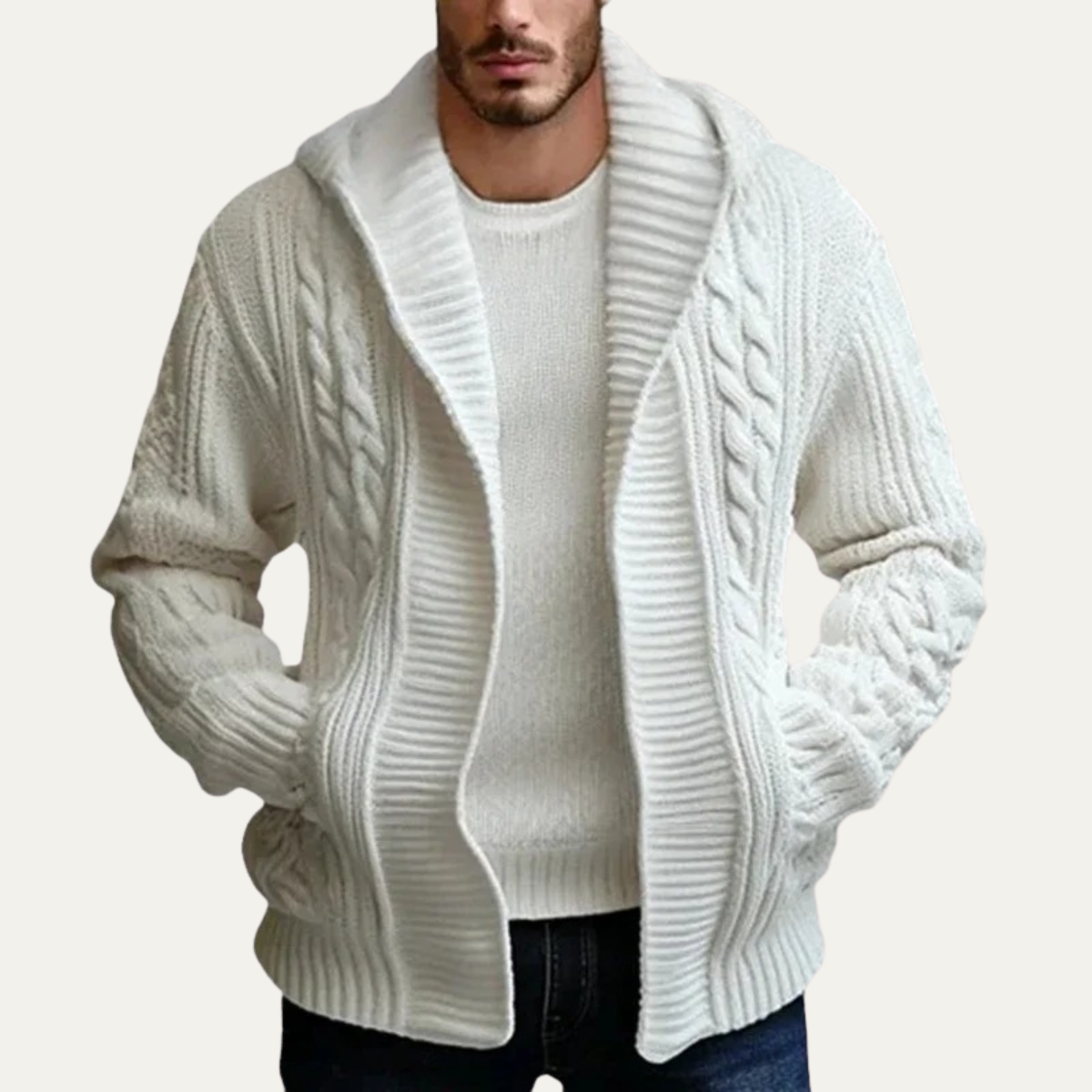The Conwy – Cardigan à Capuche Torsadé Homme