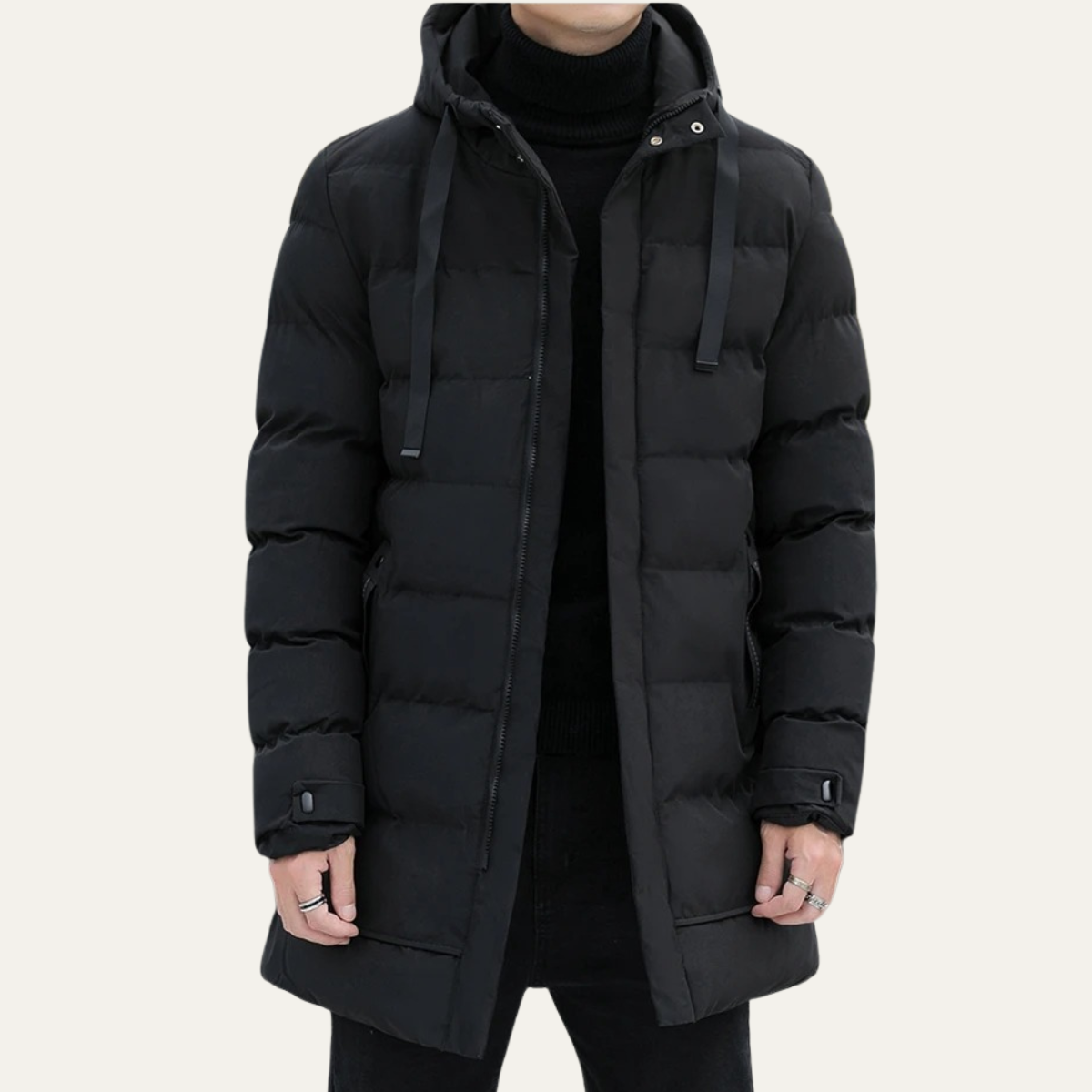The Whitby Manteau matelassé long noir élégant pour homme