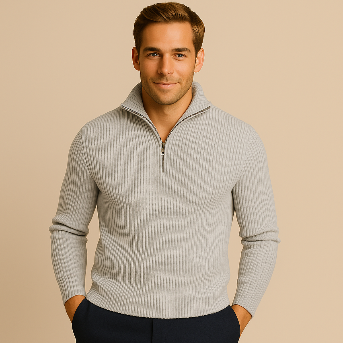 The Merino - Pull Demi Zip Homme Côtelé Laine Mérinos Confort