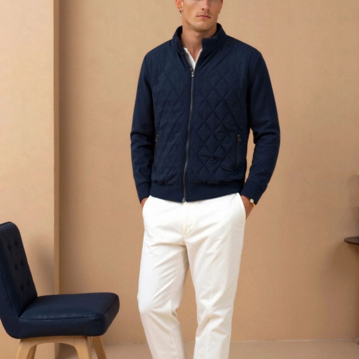 The Oxford Veste matelassée bleu marine – Manteau matelassé à losanges pour homme