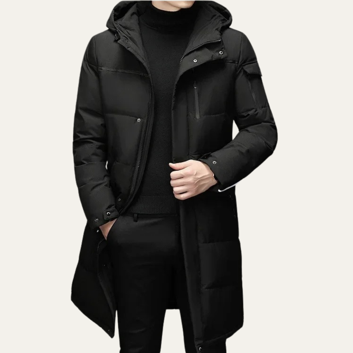 The Woking Manteau matelassé long thermique noir pour homme avec capuche