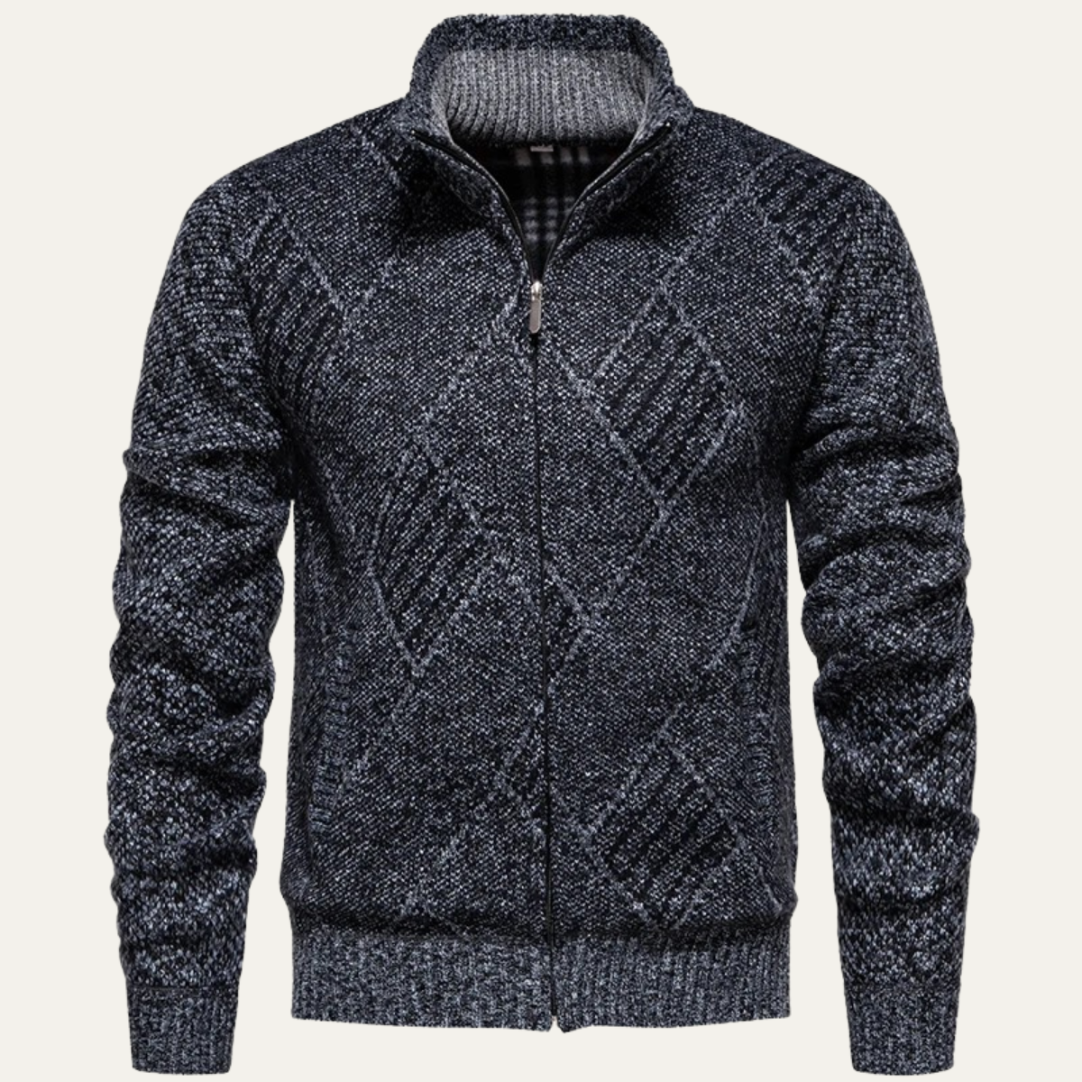 The Amalfi Cardigan zippé en tricot pour homme avec motif à losanges et doublure en polaire