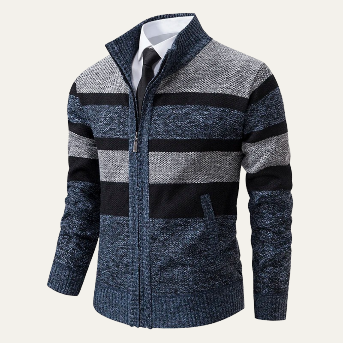 The Desenzano – Cardigan Tricotée Zippée à Rayures Homme