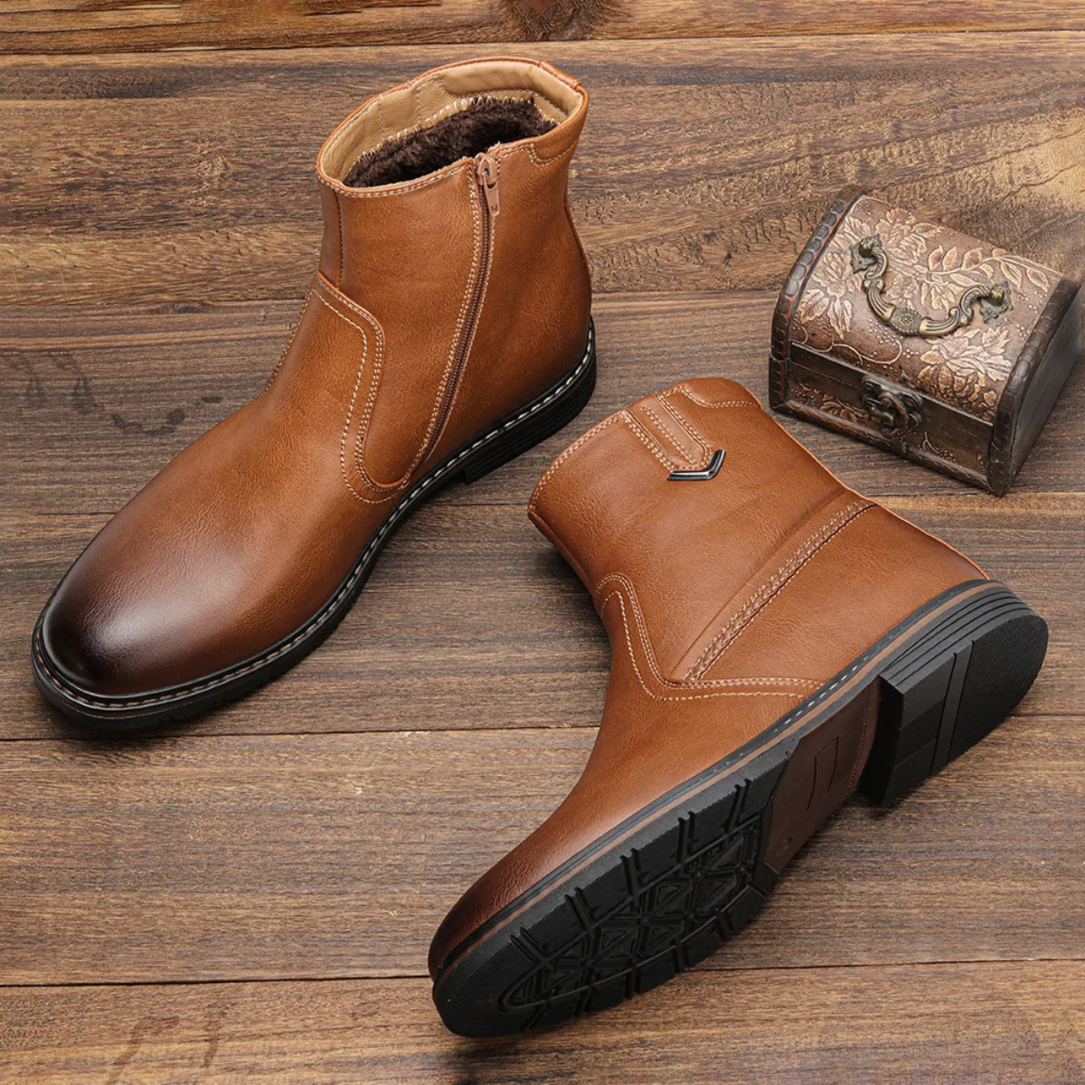 The Parioli Bottines Vintage Chaudes en Cuir Doublées de Fourrure pour Homme