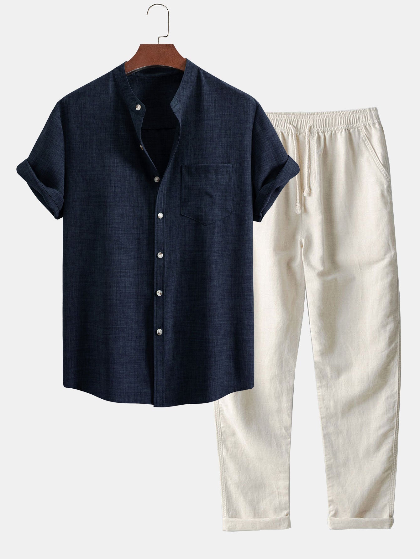 The Peschiera Ensemble Deux Pièces en Lin pour Homme – Chemise à Manches Courtes et Pantalon Décontracté